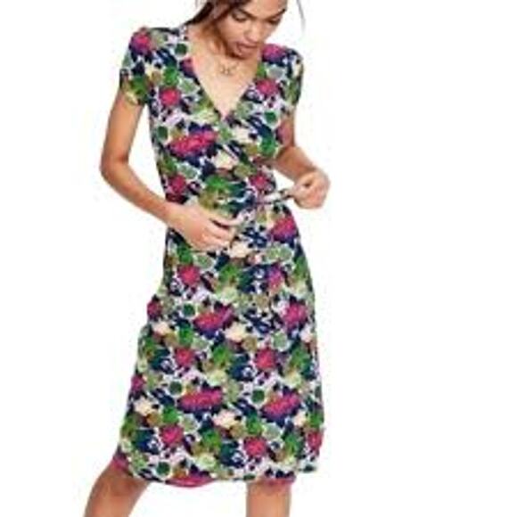 Boden Floral Wrap Dress Jersey Stretch Colorful Short Sleeve Size 6R - Picture 1 of 8